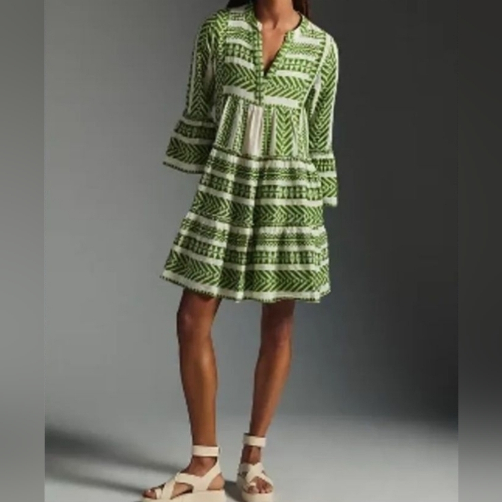 Devotion Twins Green and White Patterned Dress